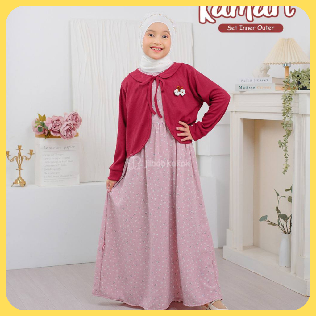 Jilbab Kakak Babyjab Kamari Set Inner Outer Dress Anak Perempuan Set Blazer 2-12 Tahun