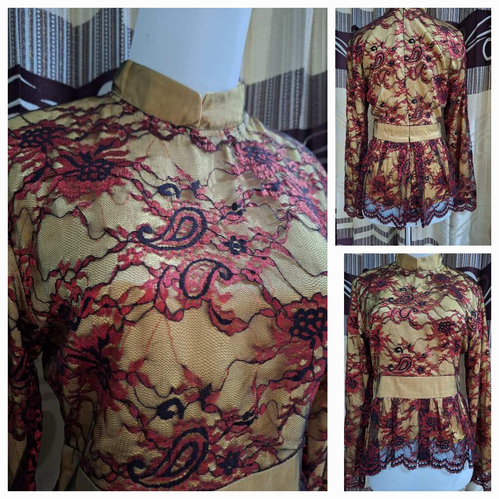 Kebaya Tile Merah Full Furing Floy Pendek