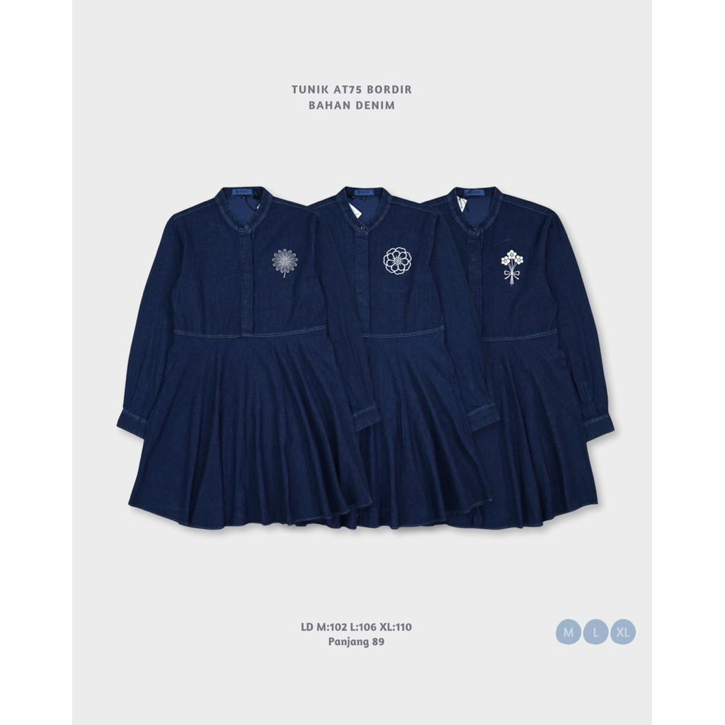Tunik denim busui + bordir Kancing dada tangan ada kancing manset  Ori by Anyo