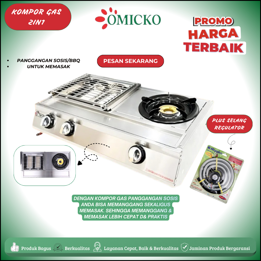 KOMPOR Gas Omicko 2IN1 KGQ-203 Kompor Gas 2 Tungku - Kompor Gas 2In1 Kompor Masak & Panggangan BBQ