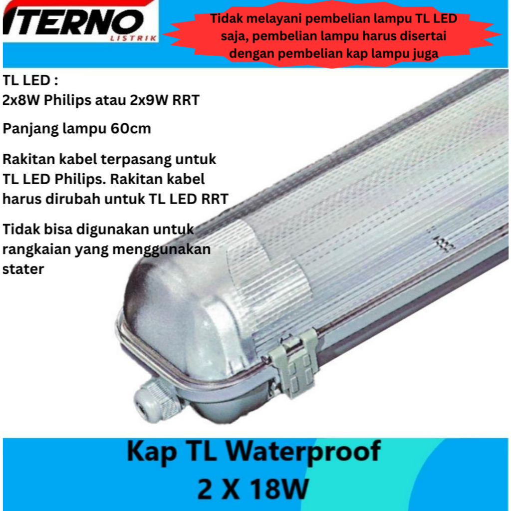 Kap Lampu Waterproof 2x18 2x18W TL LED 2x8W IP65
