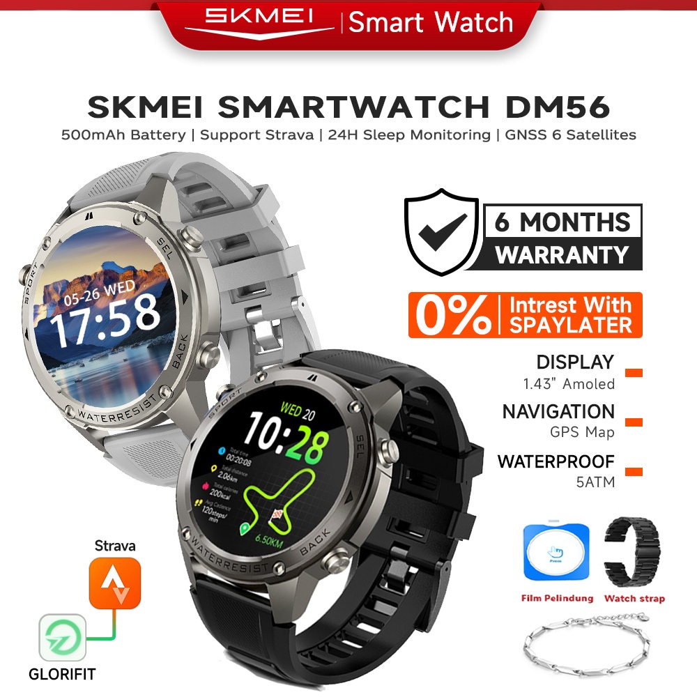 SKMEI DM56 Smartwatch GPS Map | 1.43 Amoled | 5ATM Waterproof | Compass | Altitude Air Pressure jam 