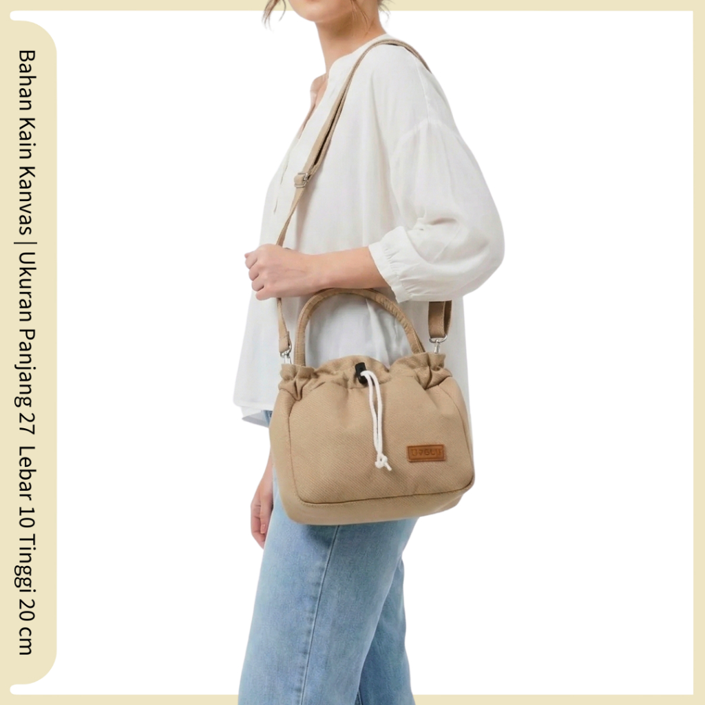 Tas Selempang Wanita Kain Kanvas Tenteng Tali Serut NvBag Sling Bag Lokal Casual Simple Elegan