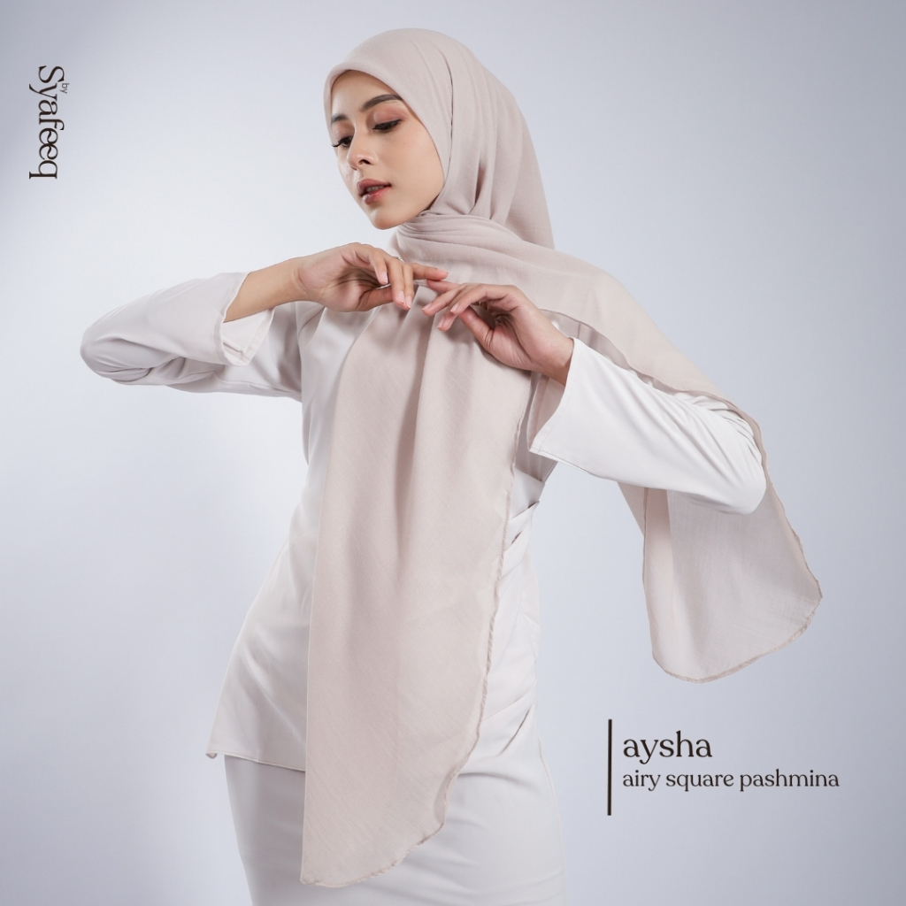 bysyafeeq - Aysha Nude Airy Square Pashmina - Hijab 2in1 Segi Empat Pashmina Arabian Voal Premium