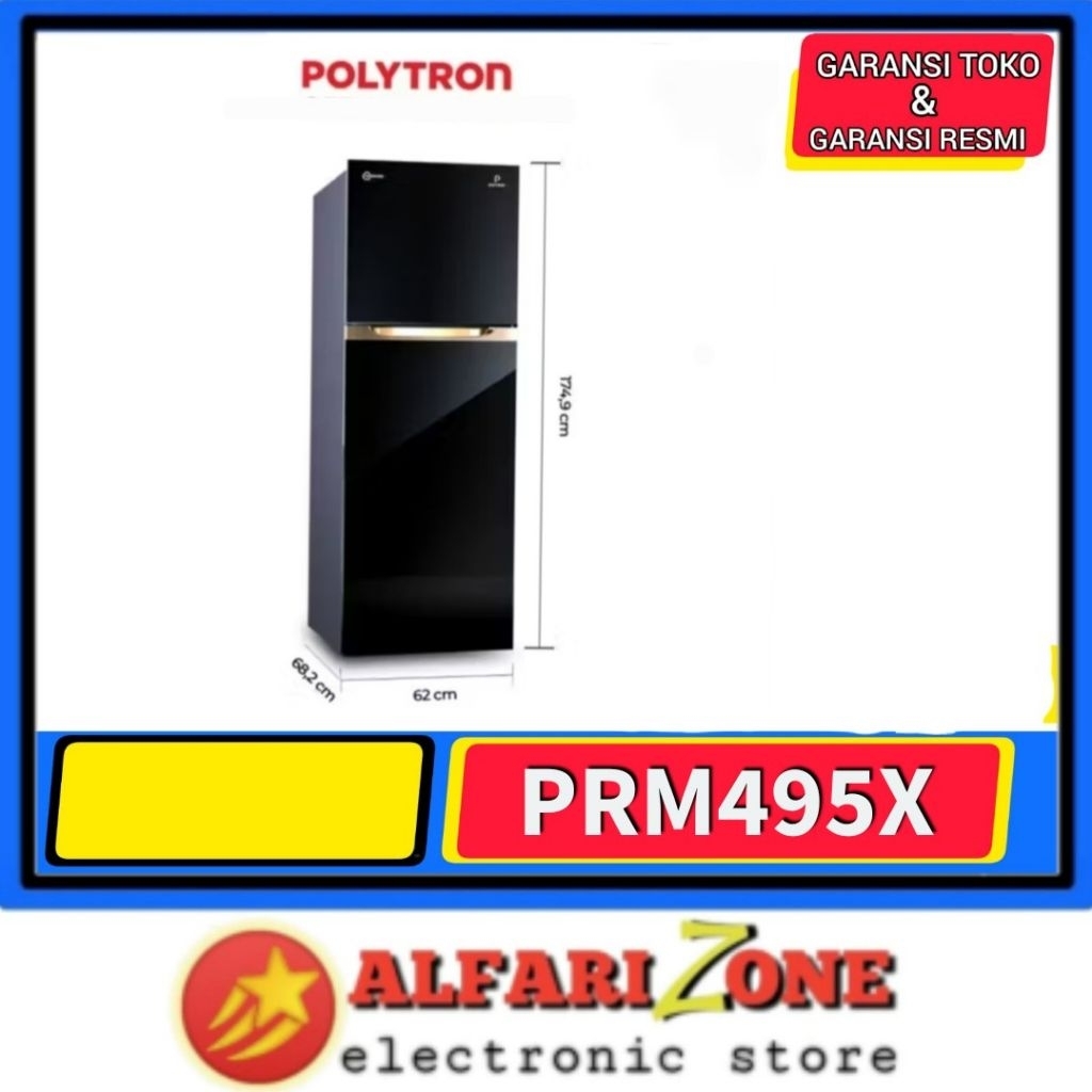 Kulkas Polytron PRM491X Kulkas 2 pintu INVERTER hitam kaca POLYTRON PRM491 PRM495X