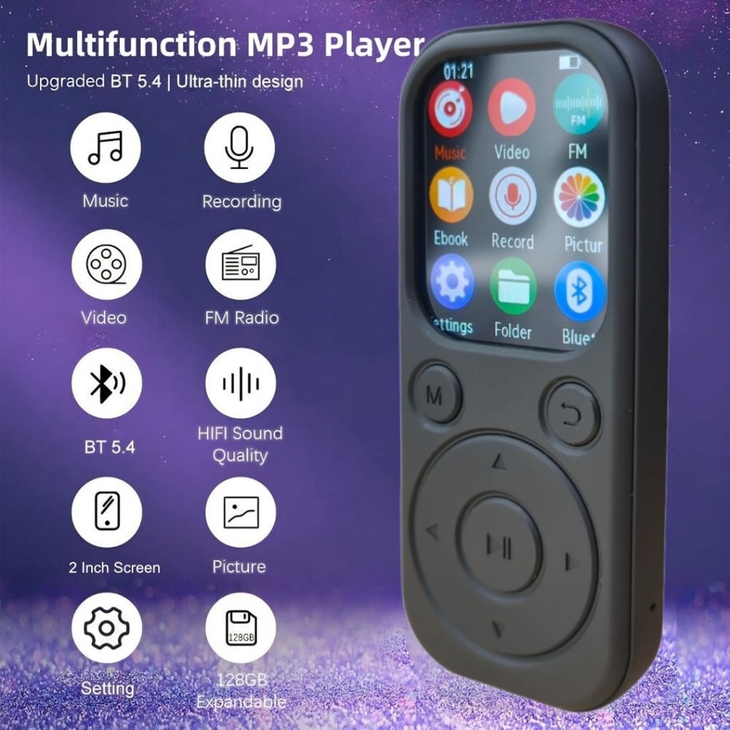 Yoidesu MP3 Digital Audio Player HiFi Bluetooth MP4 2 Inch 210mAh - SD-09 - Black