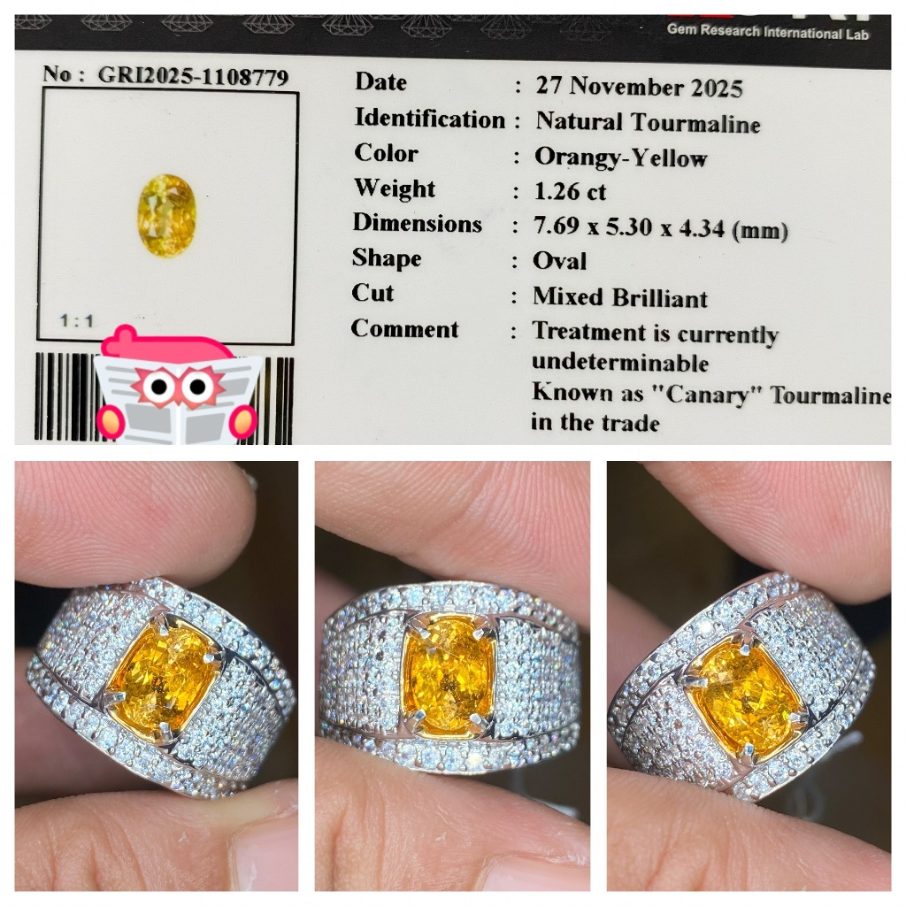 Natural 1.26ct canary yellow tourmaline memo gri