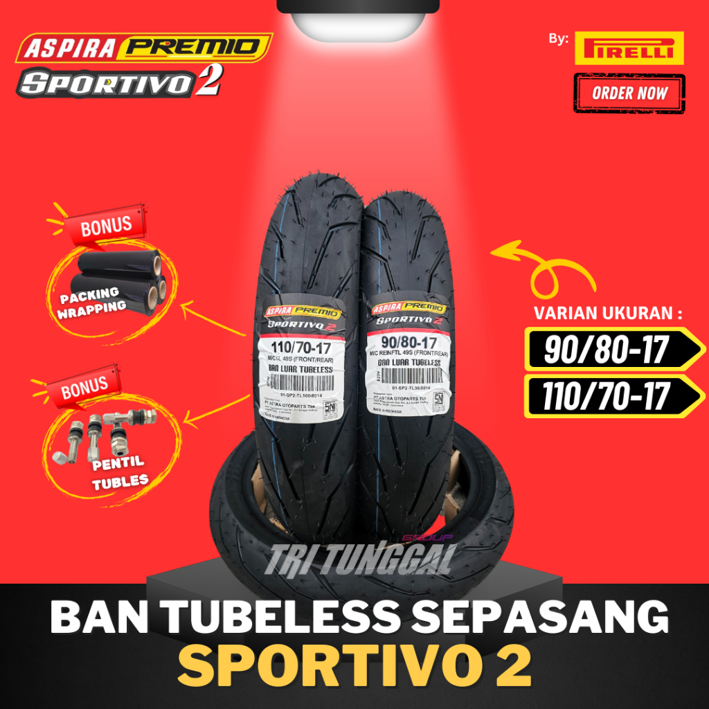 [PAKET SEPASANG] BAN ASPIRA PREMIO SPORTIVO 2 TUBELESS MEDIUM SOFT COMPOUND RING 17 / BAN MOTOR RING