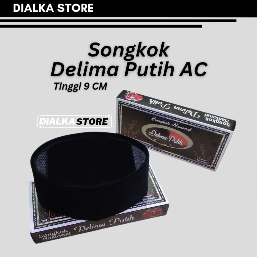 Songkok Hitam Delima Putih AC Tinggi 9CM (Songkok Nasional Nyaman Dipakai)
