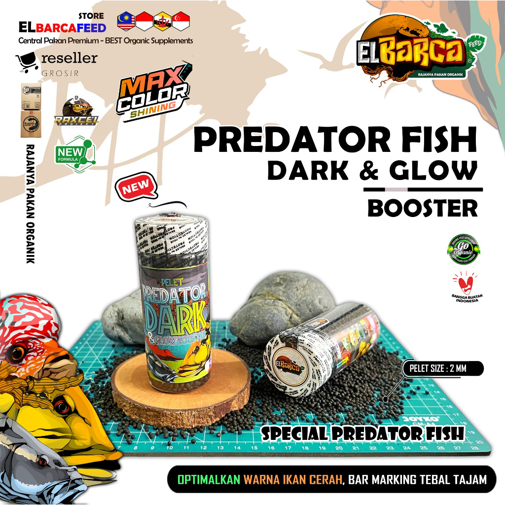 Elbarcafeed Pelet PREDATOR FISH Dark & Glow Booster 2MM pakan ikan Predator Pbass Catfish Masheer