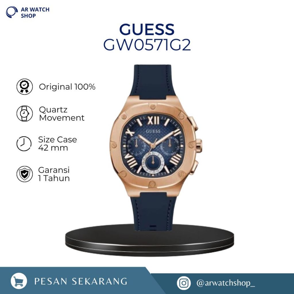Jam Tangan Guess Pria Headline GW0571G2 Men Navy Blue Dial Navy Blue Silicone Strap