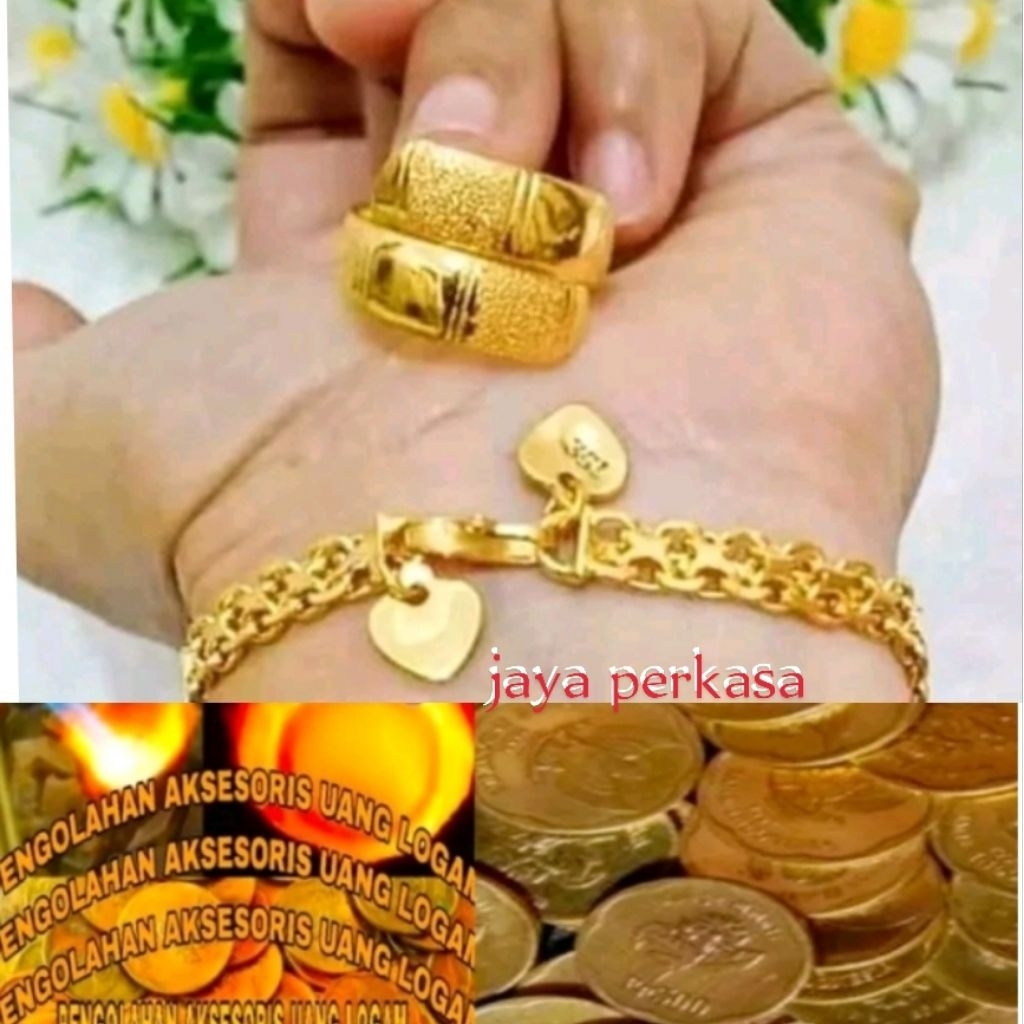 Gelang koin 1991 motif rantai tikar lapis emas 24