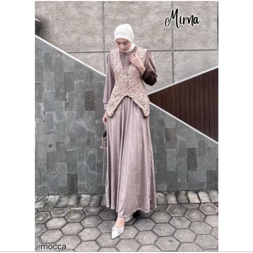 MIRNA DRESS GAMIS PESTA BLUDRU SET OUTER GAMIS BUSANA MUSLIMAH SERAGAMAN LEBARAN NIKAHAN BRIDESMAID 