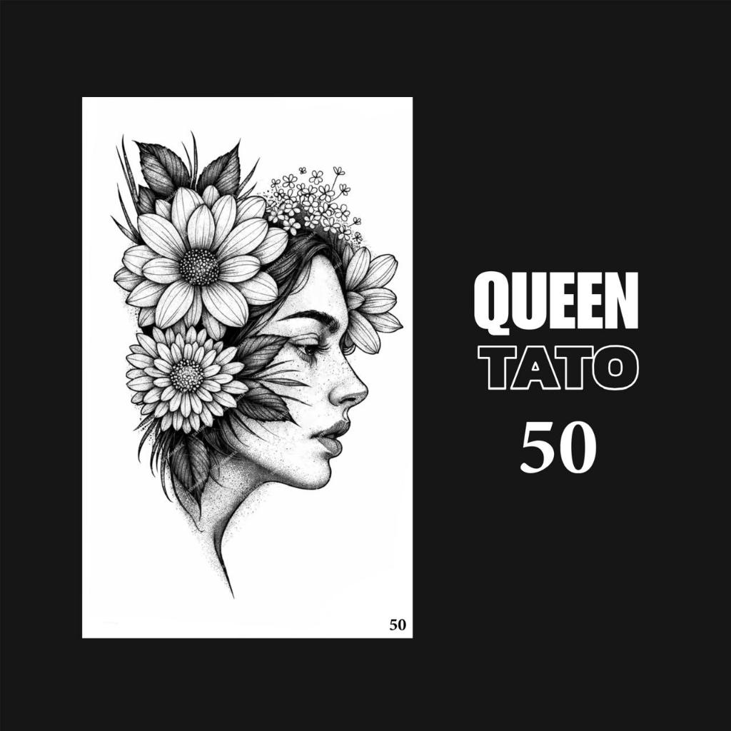 QueenTato - Stiker tato temporer semi permanen Motif Gambar 50