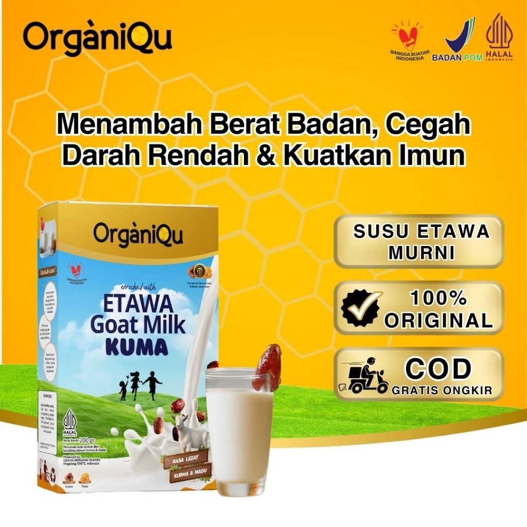 Susu Kambing Etawa Organiqu Kurma Madu – Ekstraksi 50% Lebih Banyak, Tanpa Gula Tambahan, Tinggi Vit
