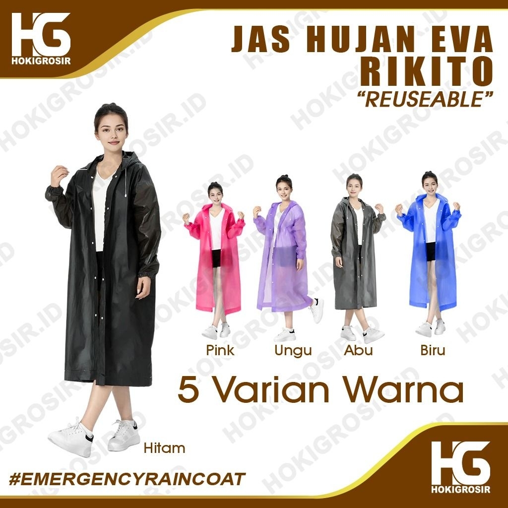 PAKET 12 PCS - Jas Hujan Plastik EVA Model Ponco Lengan Panjang Dewasa | Bahan Tebal dan Kuat | Jas 