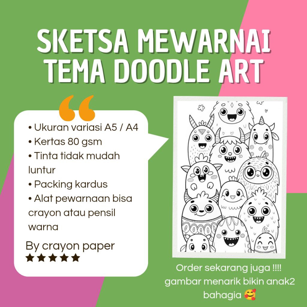 Gambar Sketsa Mewarnai Doodle Art By Crayon Paper - Buku Mewarnai