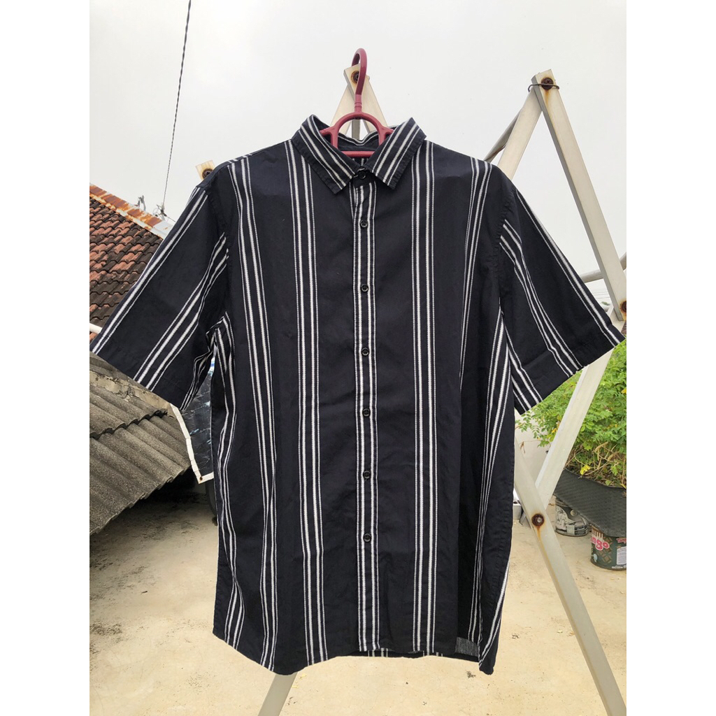 Kemeja Original Cole Stripe Print Garis Casual Vintage Kemeja Vintage strip garis Lengan Pendek Cole