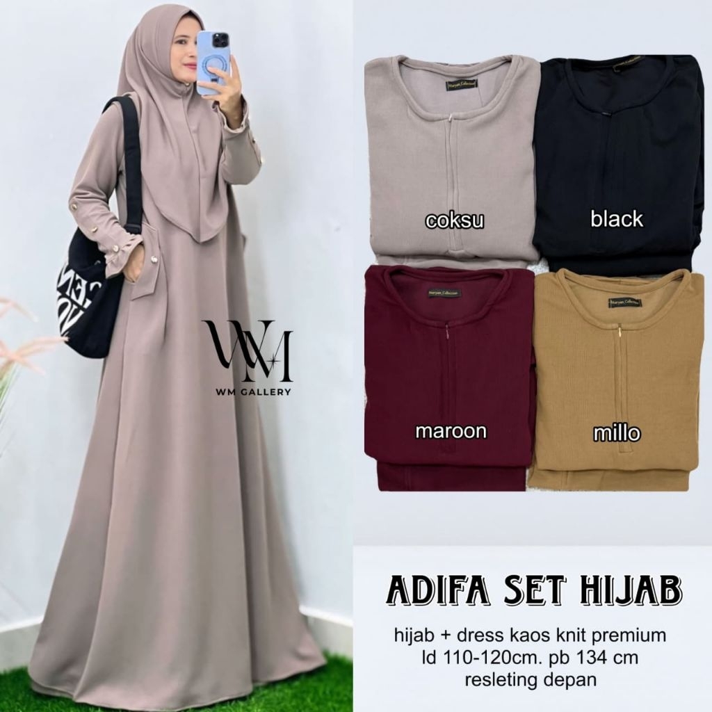 sova adifa setelan dress dan hijab syari maxi dress knit by w&w dress lengan kancing inara dress imp