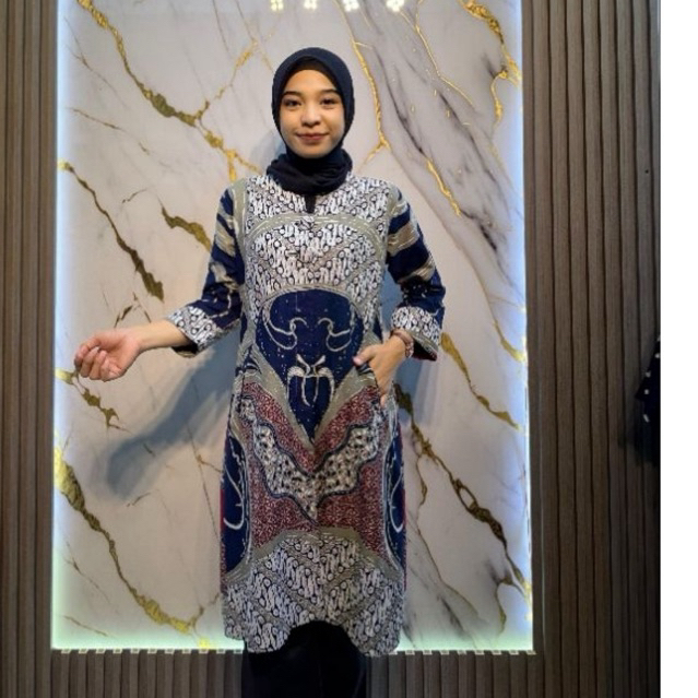 Tunik Batik Wanita Atasan Motif PARANGAN ASMARA Katun Halus Lapis Trikot By Batik Rama