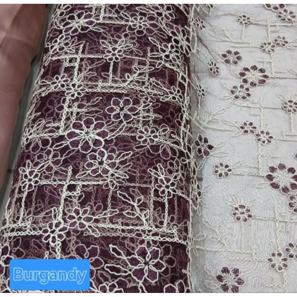 kain tile bordir sulam / bahan bordir sulam kebaya canti