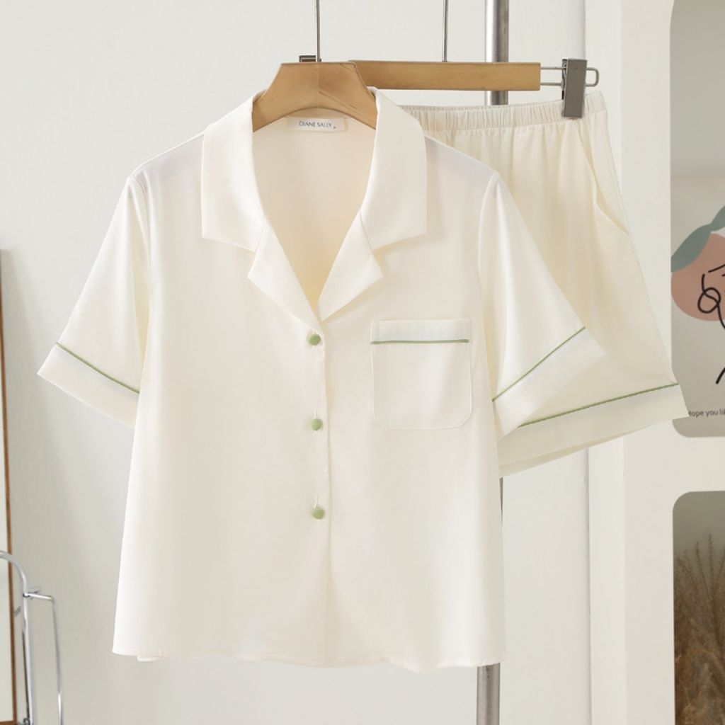 setelan hotpants baju tidur diane sally apricot polos satin import