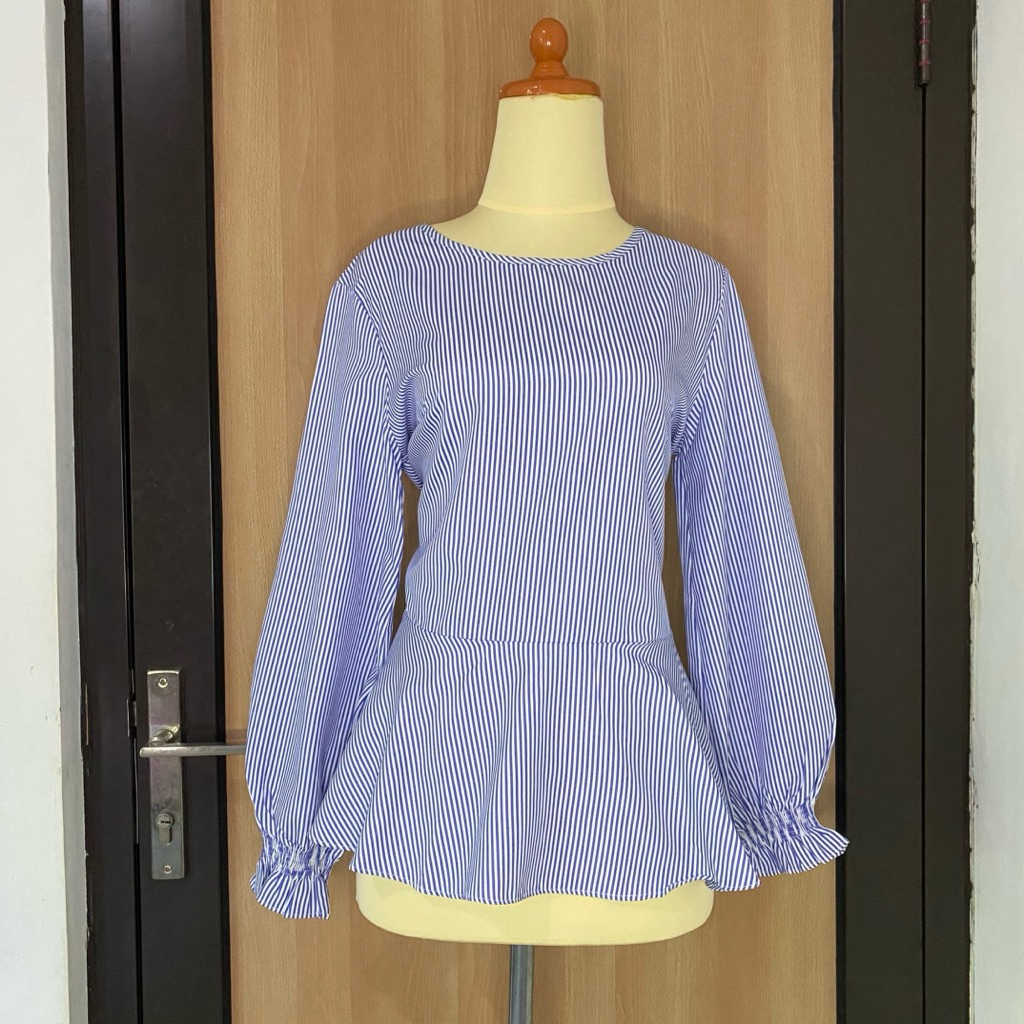 Blouse Wanita Navy Motif Garis