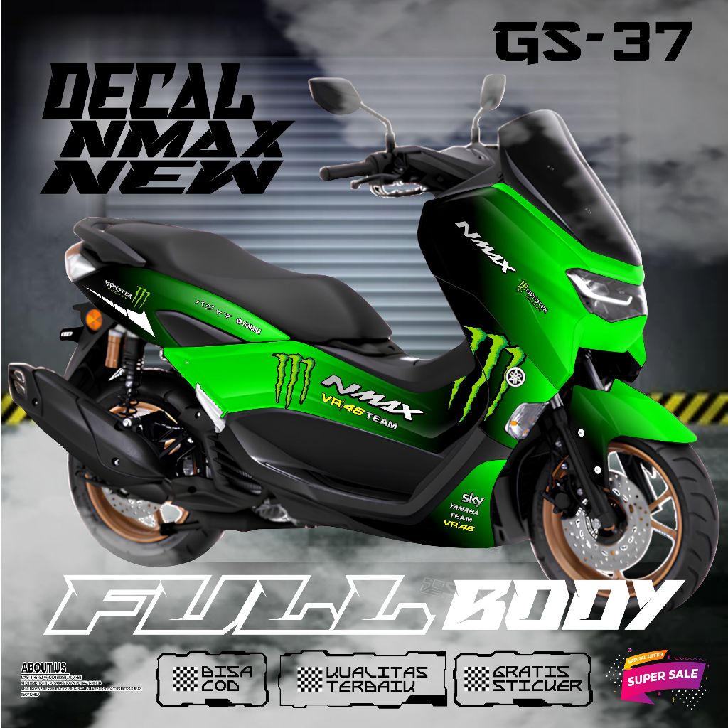 DECAL STICKER CUSTOM STRIPING FULL BODY YAMAHA NMAX NEW 155 MOTIF SIMPEL MONSTER GS03