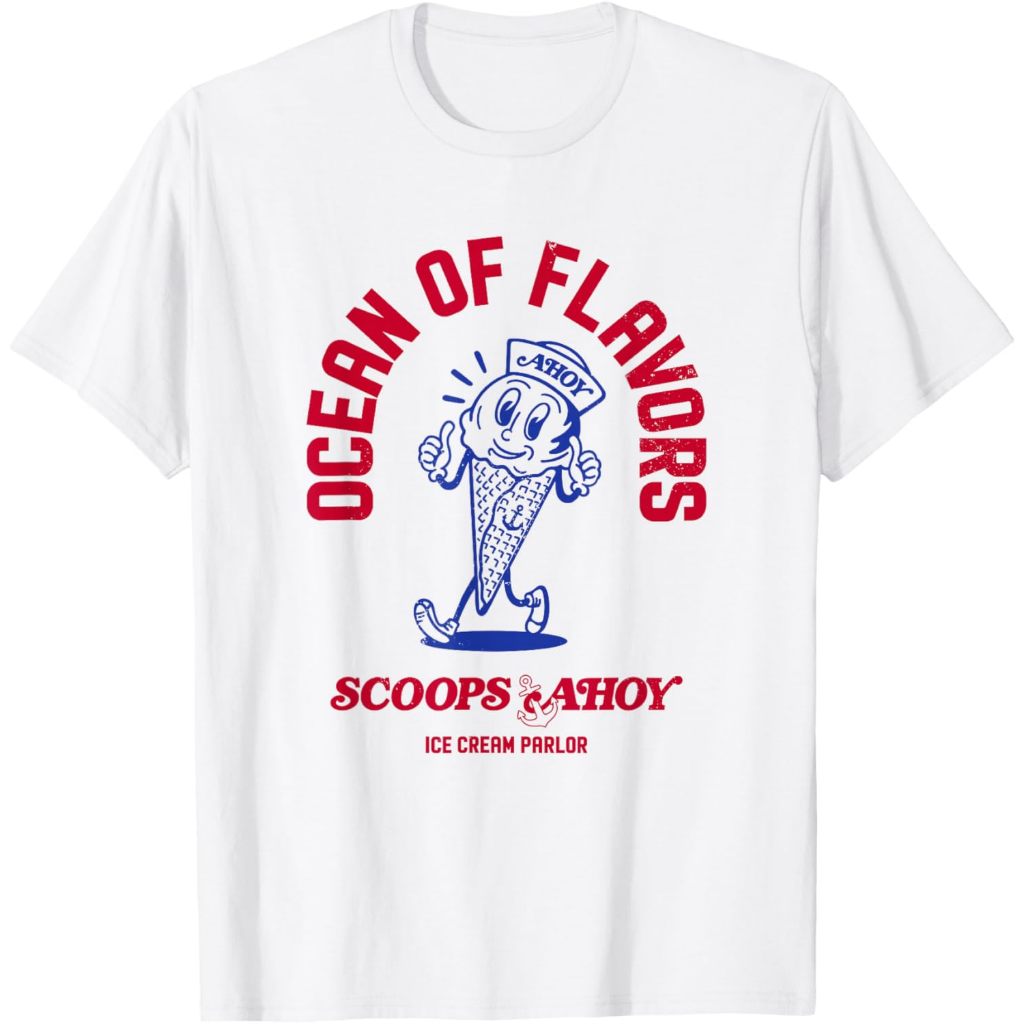 Baju kaos Stranger Things Scoops Ahoy Ocean of Flavors Snow Cone Logo T-Shirt