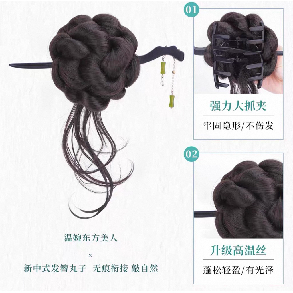 Bun jepitan pita rambut model sanggul rambut palsu