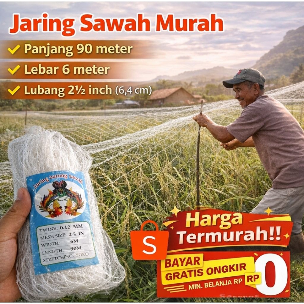 Jaring Burung / Jaring Padi / Jaring Emprit & Sawah – Ukuran 6 x 90 Meter | Jebakan & Perangkap Buru
