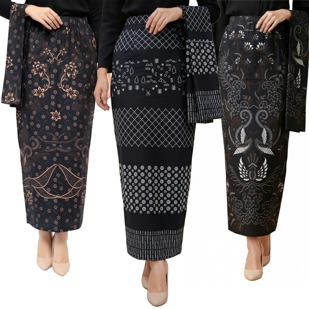 Mamamini - Rok Span Batik Furing + Selendang Bawahan kebaya wanita Katun Warna Hitam
