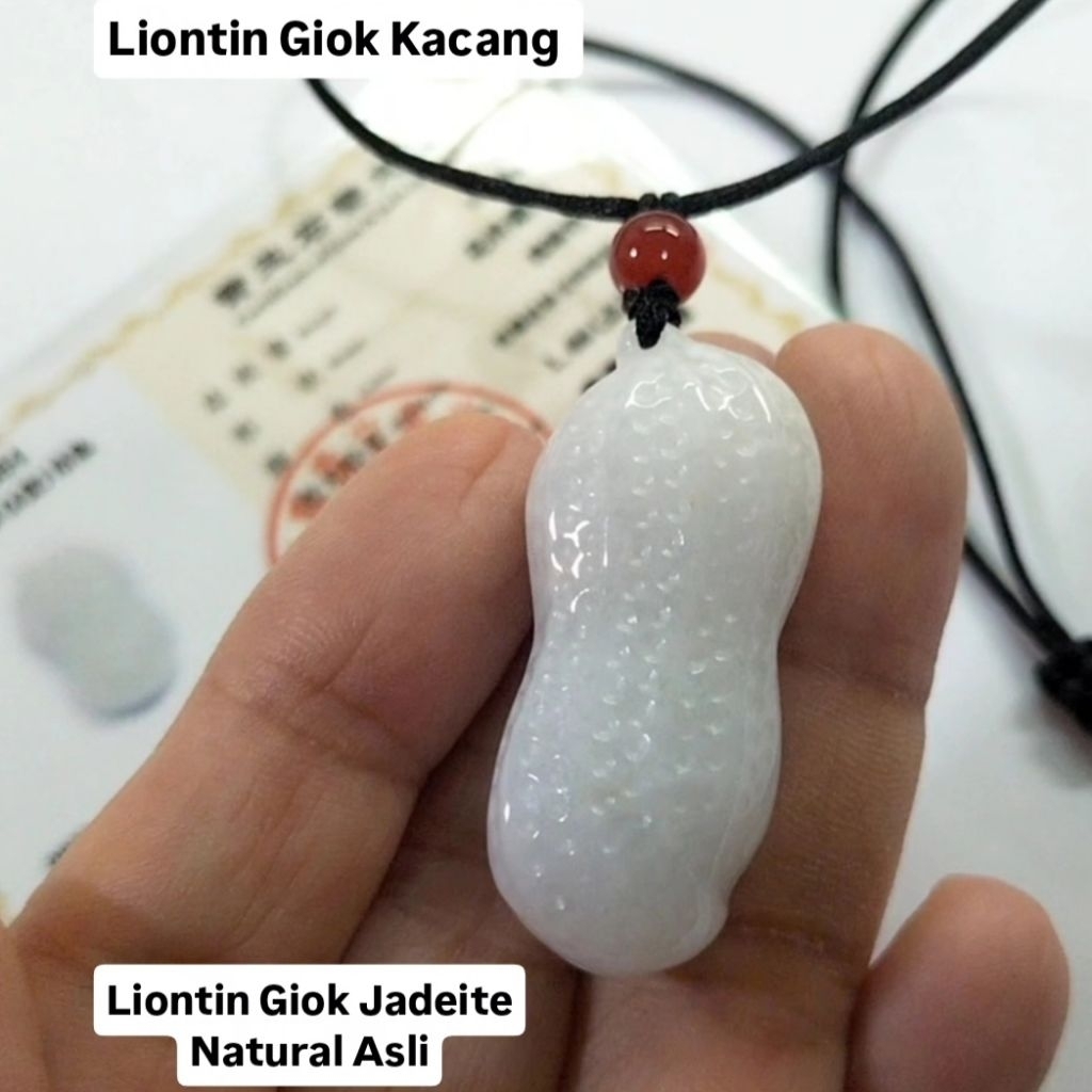 Liontin Giok Kacang 100% Jadeite Asli Natural Grade A Bersertifikat 3564
