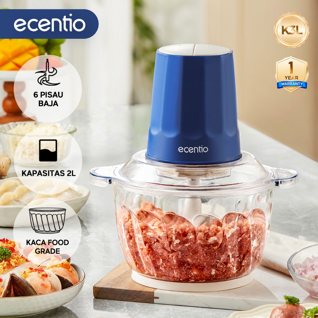 ecentio penggiling daging blender 2L chopper daging dan bumbu 6 blender mpasi bayi peralatan dapur
