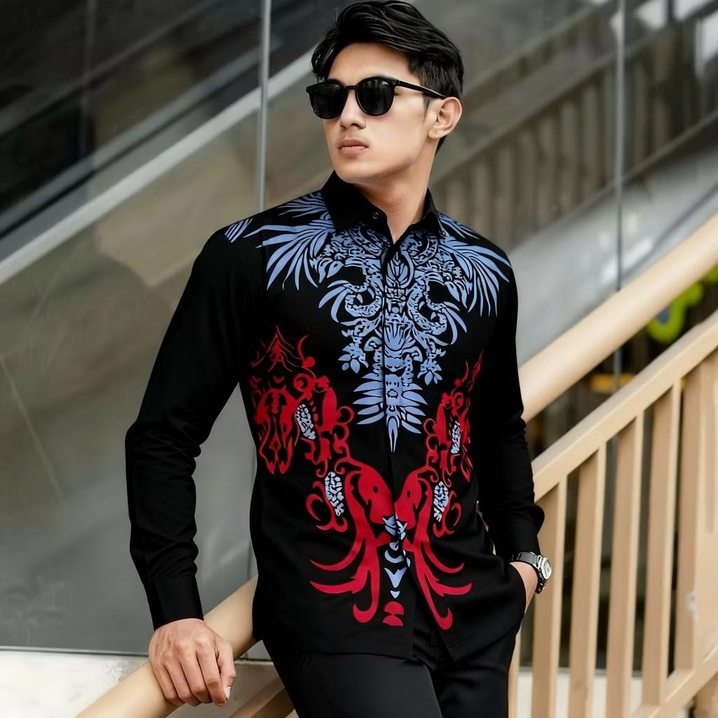 Baju Kemeja Pria Motif Batik Premium Ori Lengan Panjang Terbaru Bahan Katun Polimikro Adem Halus Nya