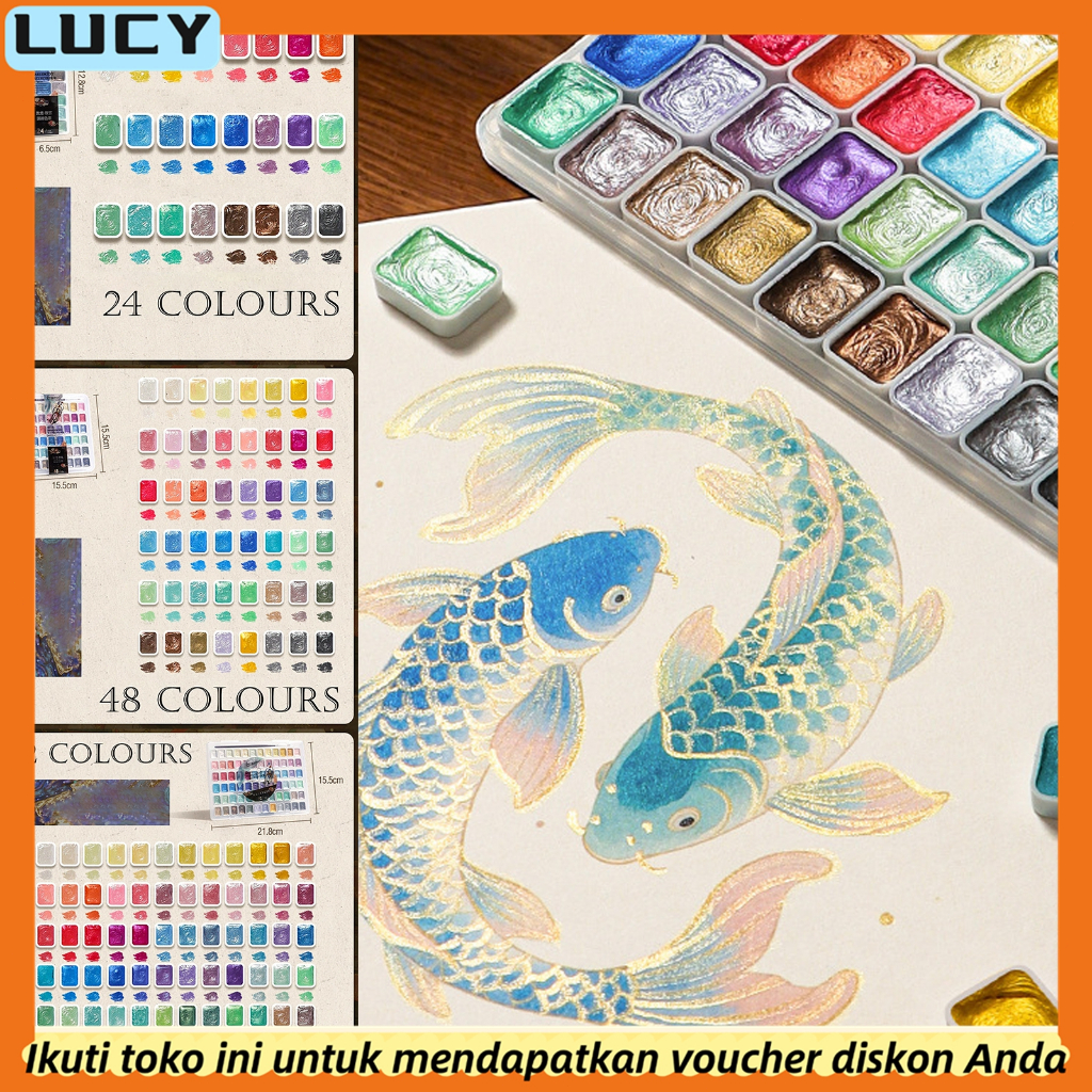 [Ready] Pigmen Solid Pasta Pearl Pigmen Cat Air Padat 24/48/72 Warna Set Alat Lukis Pigmen Metalik P