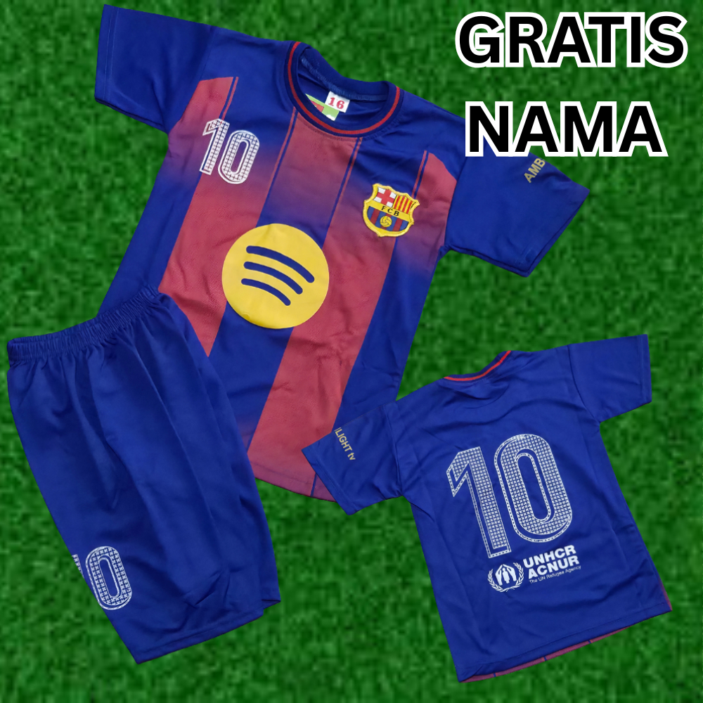 gratis custom nama jersey barcelona home kids/baju bola barcelona hitam murah usia 5-12thn