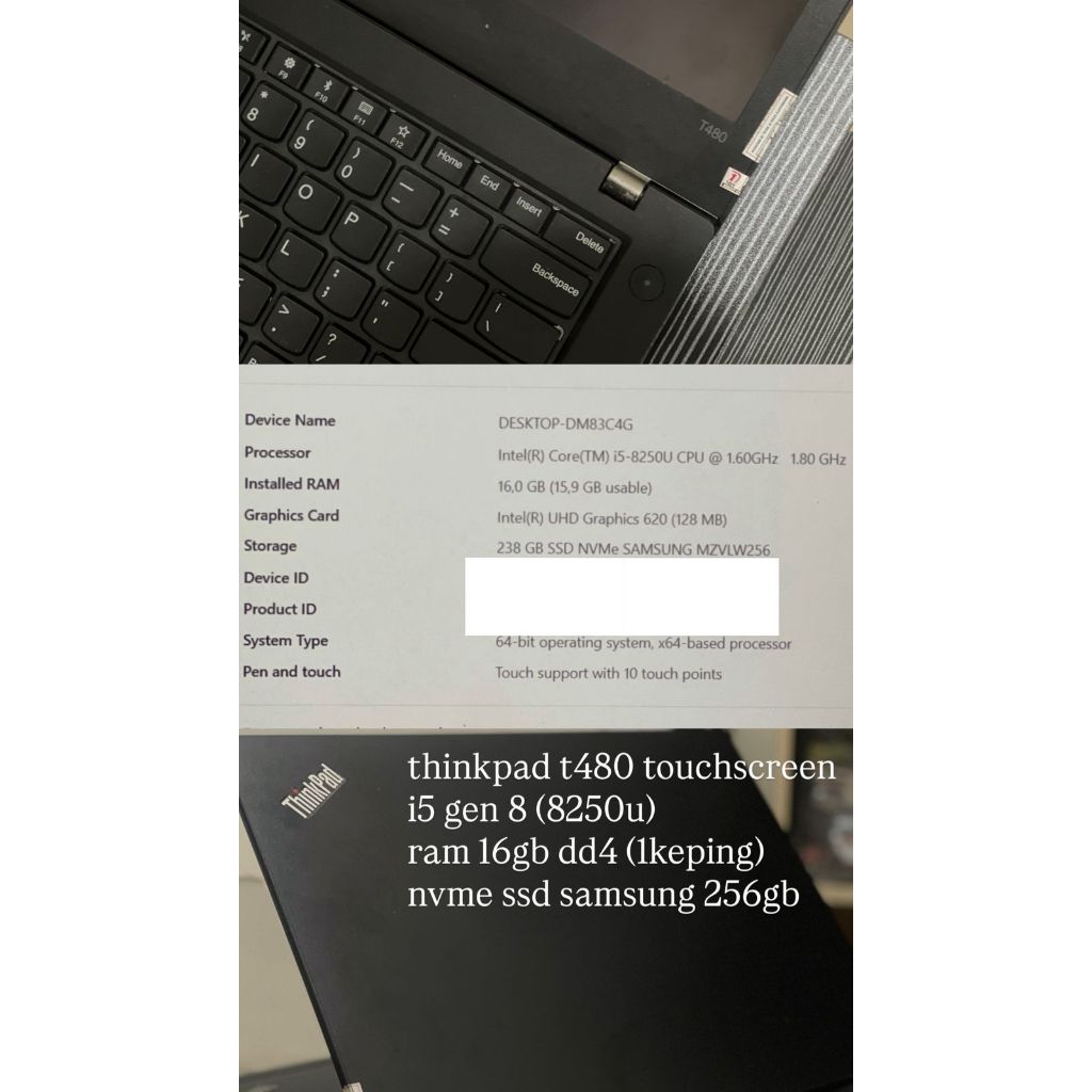 lenovo thinkpad T480 i5 gen 8 8250u think pad laptop touchscreen bekas leptop T 480 RAM 16GB SSD NVM