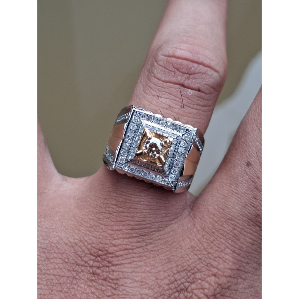 cincin pria mata utama berlian Banjar bahan perak murni paladium