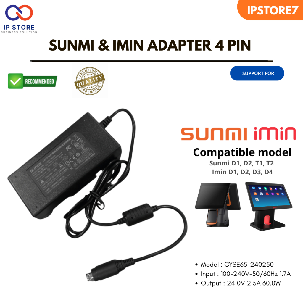 Adaptor Mesin Kasir Sunmi Dan Imin Output 4 PIN 24V 2.5A 60W - CYSE65-240250