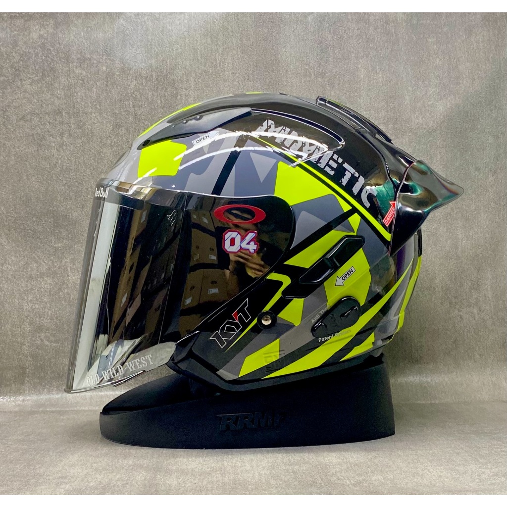 KYT Galaxy Flat R #4 Yellow Fluo Paket Ganteng Free Spoiler - Helm KYT Original DOT SNI Half Face Do