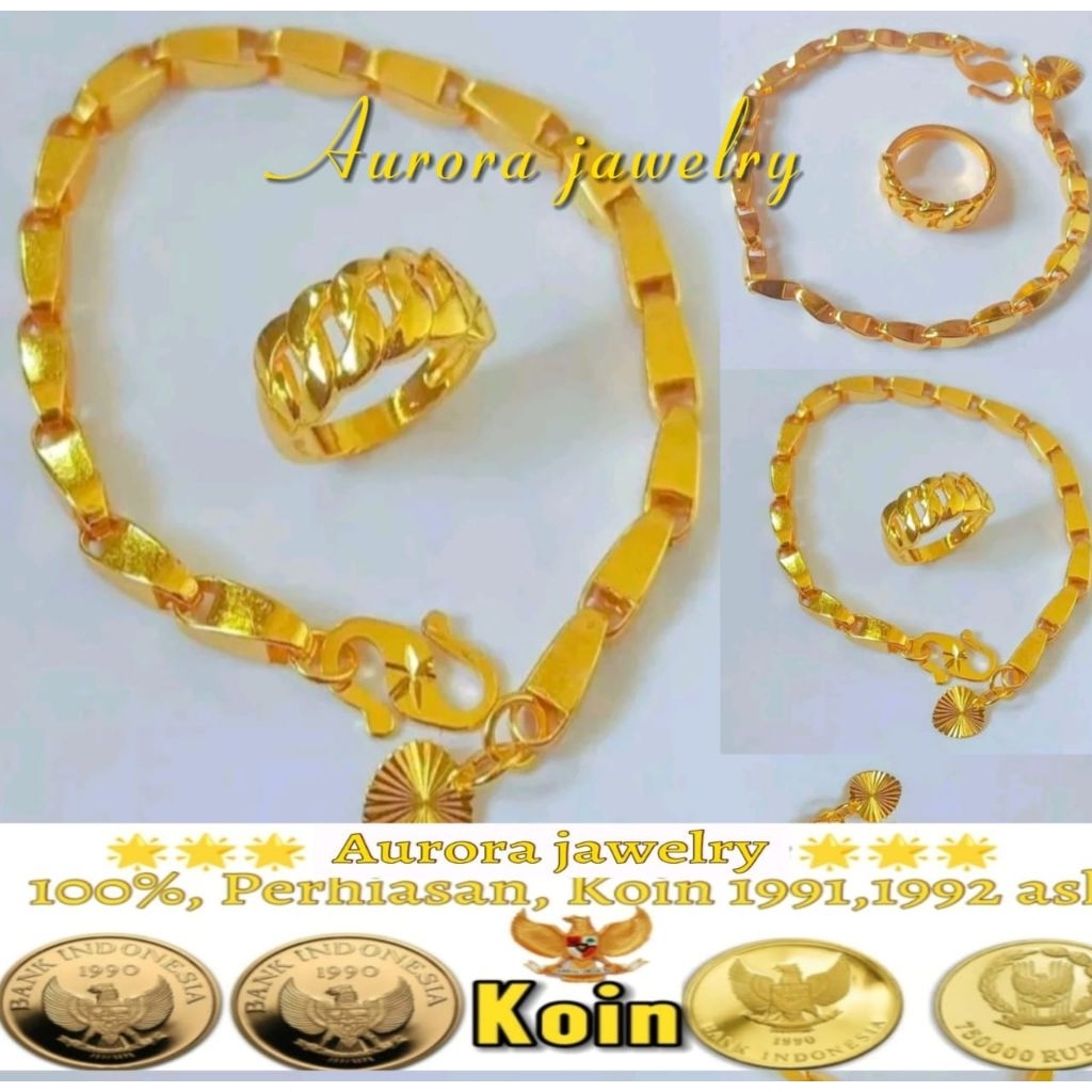 GELANG PADI BALOK KOIN 1991 FREE CINCIN RANTAI KOIN PERHIASAN WANITA DEWASA