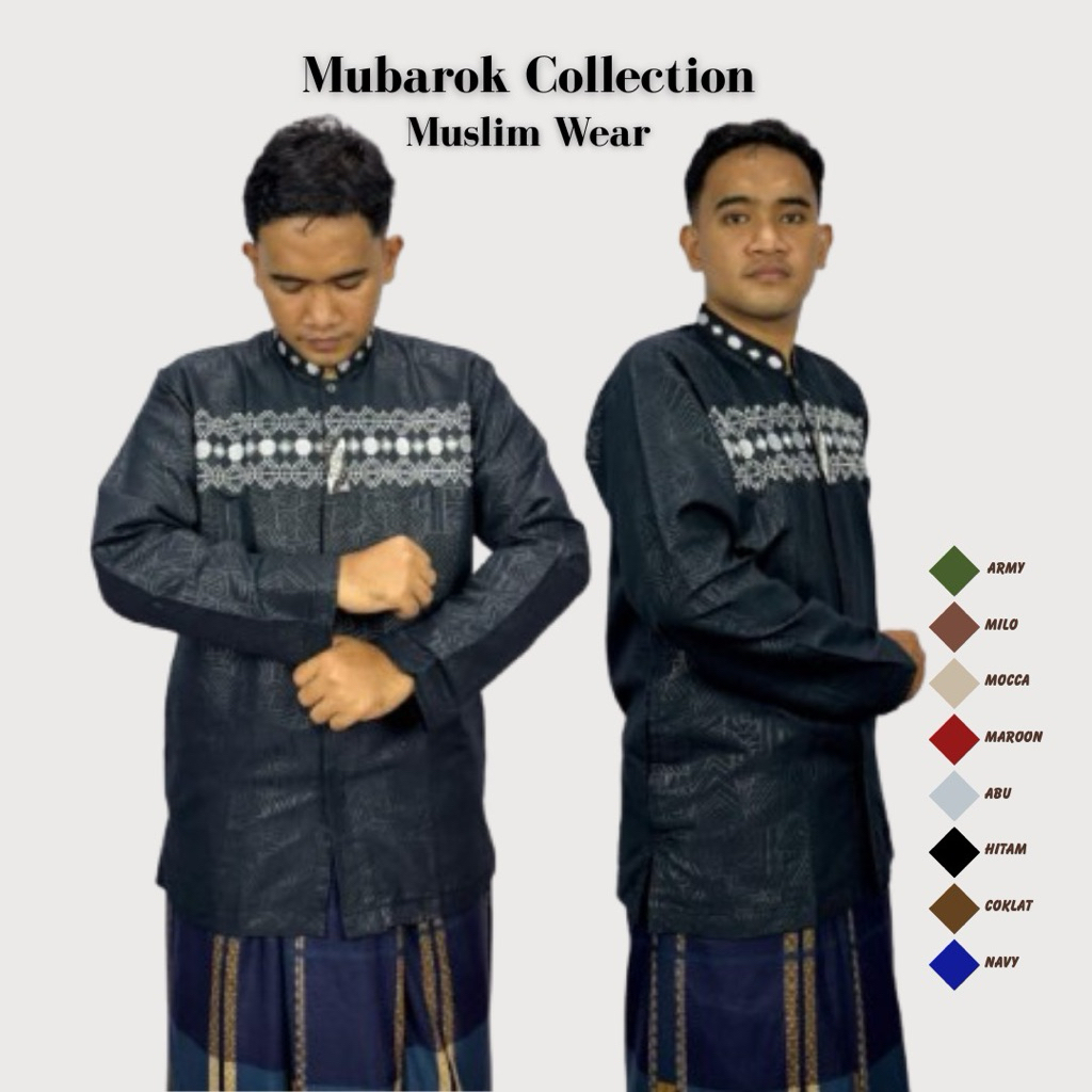 Baju koko warna embos lengan panjang terbaru baju koko taqwa bordir Mubarok collection