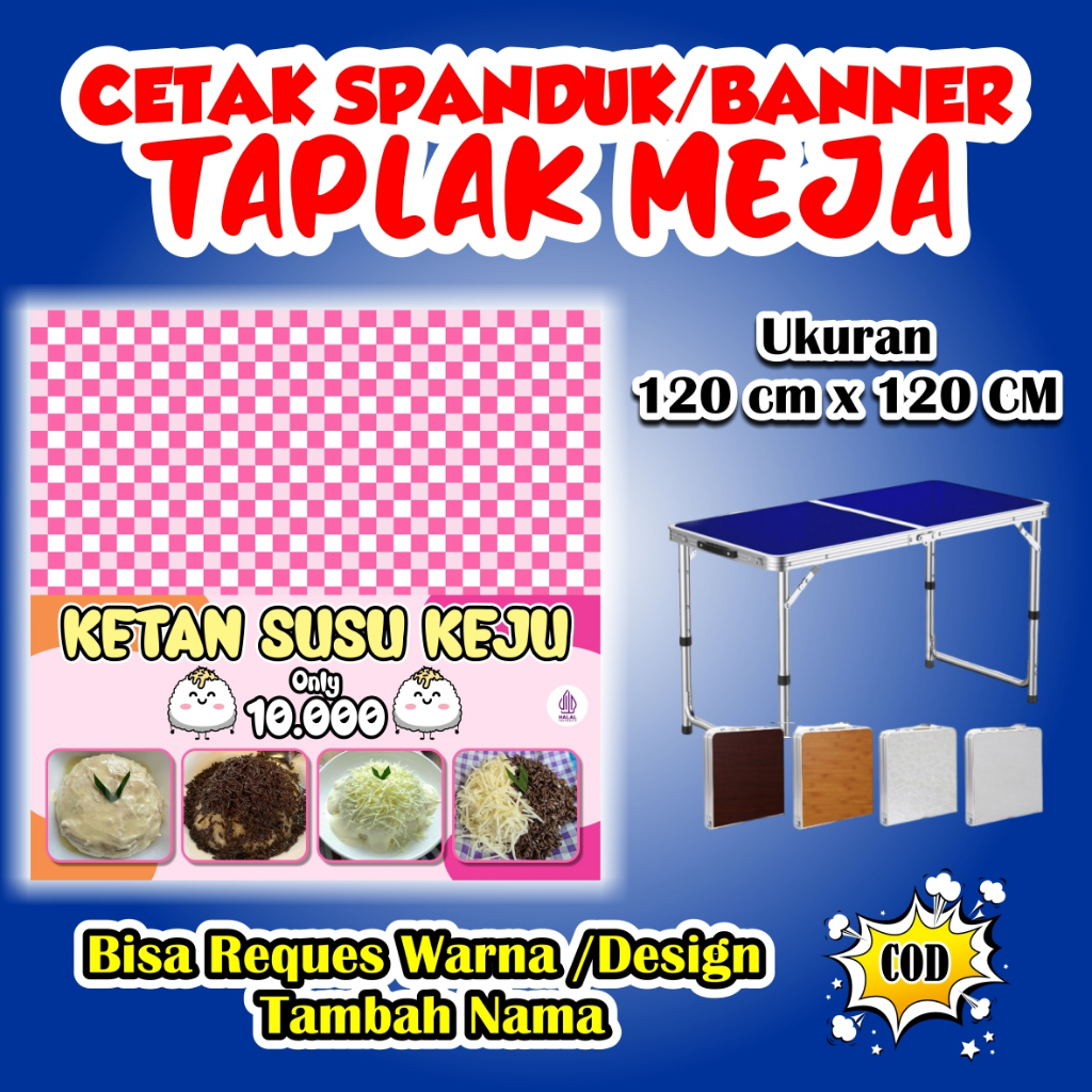 Spanduk Banner Ketan Susu Keju + Taplak Meja Ukuran 120 cm x 120 cm