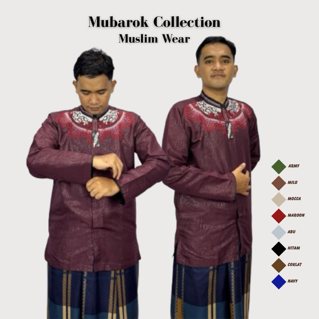 baju koko lengan panjang embos motip bordir terbaru baju koko taqwa Mubarok collection