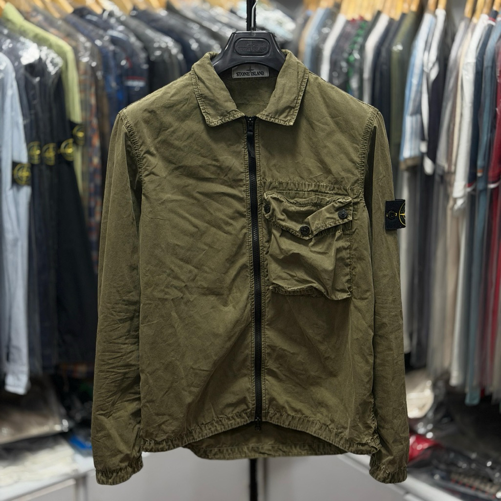 Overshirt Stone Island Single Pocket Sage Green Used Mulus  CLG Authentic 100%  Size : M ( 72 x 54 )