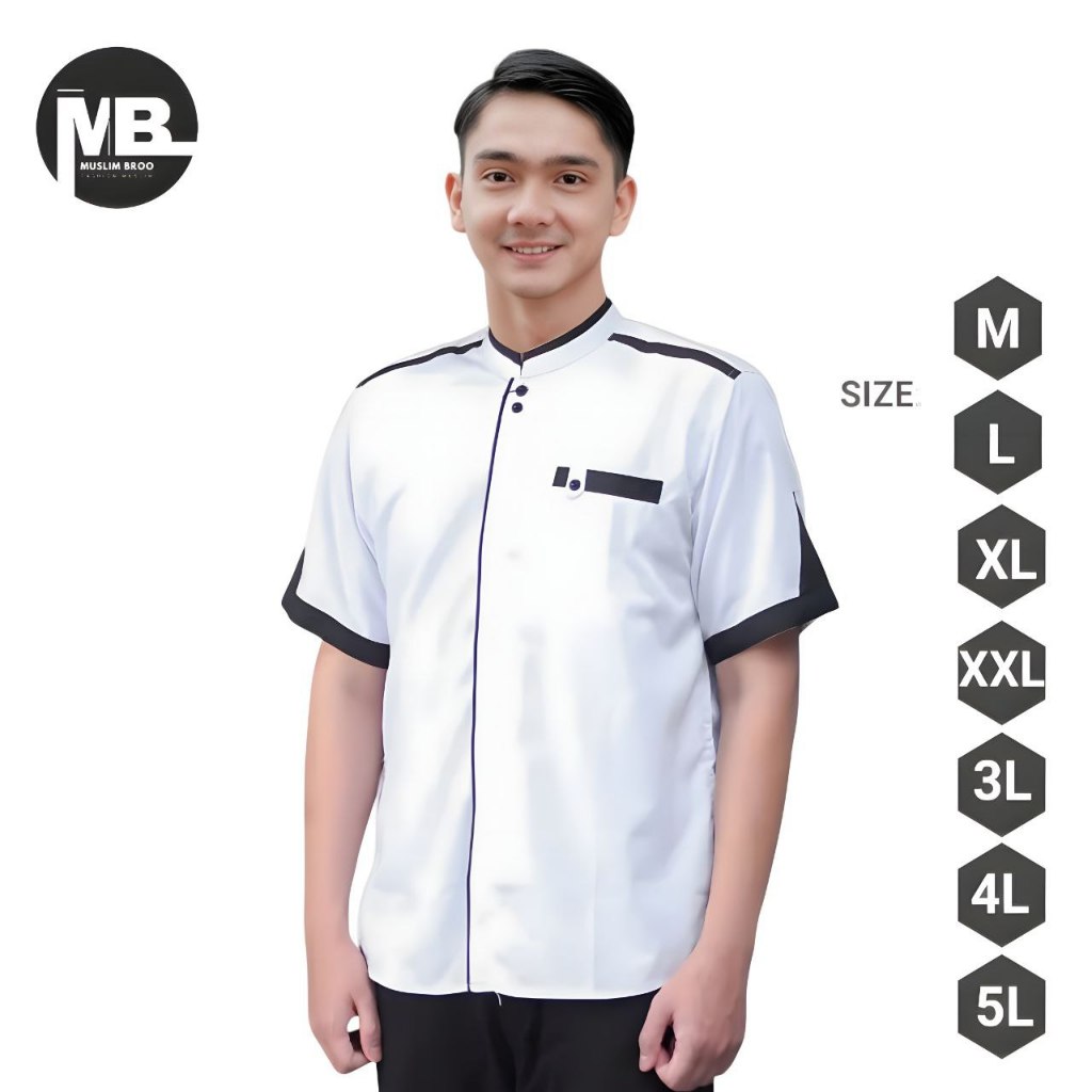 Baju Koko Muslim Pria Dewasa Lengan Pendek Kerah Mandarin Jumbo M-5XL Katun Motif Batik Bordir Kekin