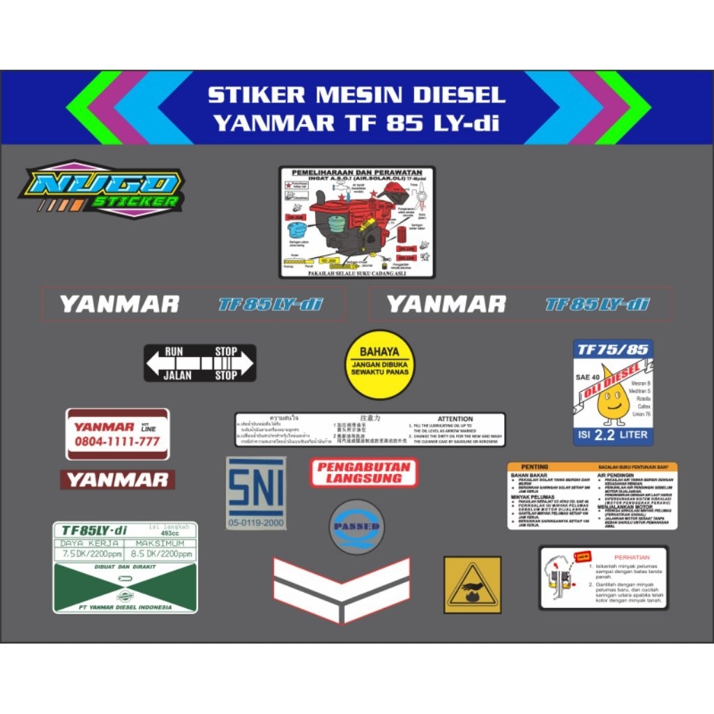 Stiker mesin diesel Yanmar TF 85 LY-di