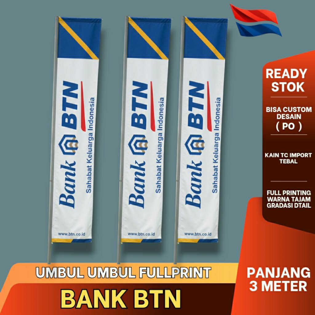 UMBUL UMBUL FULLPRINT BANK BTN READY STOK 3 METER BCA MANDIRI BSI BRI | UMBUL UMBUL AGEN BANK KAIN T