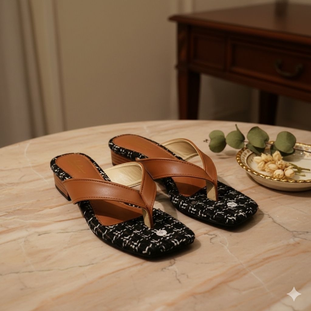 Alwisshoes Sandal Wanita Jepit Wedges Kulit Sintetis Anti Slip hak 3cm